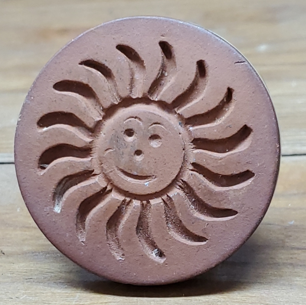 Terracotta Sunface Clay Stamp 2” Diameter Vintage Craft